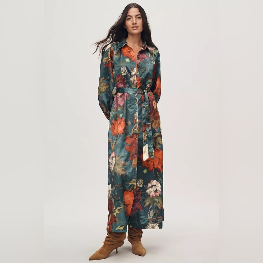 The Mona Silky Maxi Shirt Dress by Maeve size L